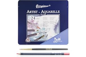 Surcotto Watercolour Pencils - 24 Colouring Pencils Watercolour,Water-Soluble Coloured Pencils for School,Beginners, Students and Adults | Water-Based, Soft Colours,Wooden Barrel with Tin & Fine Brush