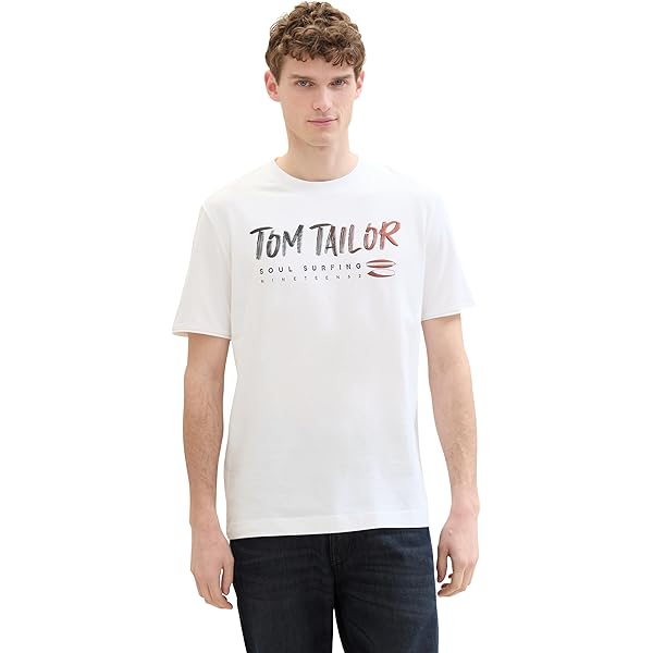 TOM TAILOR Maglietta Uomo 1041798 - Classica In Jersey Con Scritta Sul Petto - Morbida E Perfetta Per Tutto L'Anno - 3