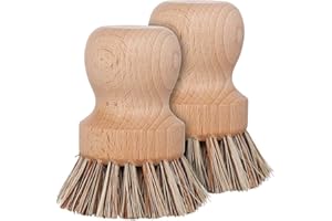 liuduo Lot de 2 brosses de Nettoyage pour poêles et poêles en Fonte, Manche 100% Bois de hêtre et Poils en Fibre Naturelle
