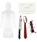 Psycho-Kostüm für Erwachsene – Standard – transparenter Regenmantel, blaue Krawatte, falsche Axt, Visitenkarte und Kunstblut – Herren-Psycho-Amerikanischer TV-Filmcharakter, Halloween-Kostüm