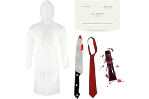 I LOVE FANCY DRESS Patrick Bateman Kostüm für Erwachsene – Standard – transparenter Regenmantel, rote Krawatte, falsches Messer, Visitenkarte und Kunstblut – Herren Psycho American TV Film Charakter Halloween