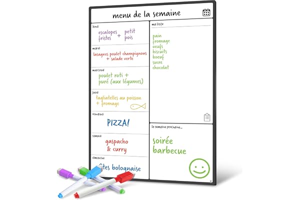 Smart Panda Tableau Magnétique pour Frigo - Planifier Les Repas Familiaux, Listes De Courses ou Une Aide A L’étude - Calendrier Aimanté - Hebdomadaire - en Français (A3)