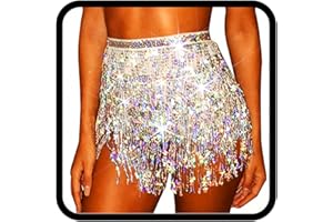 Zookey - Falda con borlas de Lentejuelas para Danza del Vientre, Bufanda de Cadera, Disfraz de Rave, Falda con Flecos para Mujeres y niñas