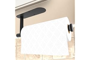 TENXSNUG Portarollos Cocina, Acero Inoxidable Porta Papel Higienico, Ajustable Adhesivo o Taladro Soporte para Baño, Paper Towel Holder, Negro