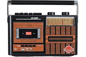 Lecteur et enregistreur de Cassettes rétro Portable Lychee avec Radio AM/FM/SW1-2 à Quatre Bandes, Haut-Parleur intégré, Prise Casque 3,5 mm, Prise SD/USB (F-319BT)