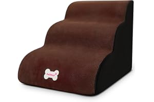 FLOVIPPET Escalera para Perro Pequeños, Escalones para Mascotas para Camas Altas, Escalones para Perros de Espuma de Alta Densidad con Cubierta de Tela Impermeable Antideslizante Duradera (Marrón,M)