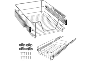 LARS360 - Cassetto telescopico da cucina, per camera da letto, con cesto estraibile, colore: Argento, Metallo, argento, 40 cm