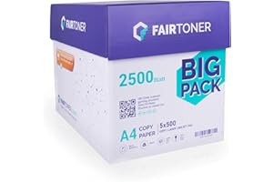 FairToner Kopierpapier 2500 Blatt DIN-A4 80g, Weiß (5 x 500 Blatt / 5er Pack) Universal Druckerpapier für Laserdrucker und Tintenstrahldrucker geeignet