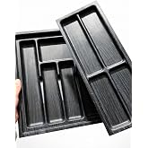 Plastik Mutfak &Ccedil;ekmece D&uuml;zenleyici, Siyah, 2 Par&ccedil;alı Set, Kaşıklık Organizer, 35x45 cm