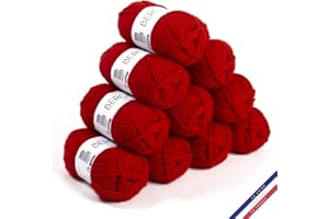 Bergère de France - BARISIENNE 7, lot de 10 pelotes de laine à tricoter et au crochet (10 x 50g) - 100% Acrylique - 6,5 mm - Fabrication Française - Gros Fil Rond très Doux - Rouge (DIABOLO)