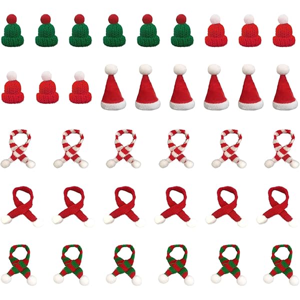 60 Pièces Mini Bonnet Et Echarpe De Noel Set, Mini Chapeau De