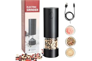 XXFLOWER Electric Pepper Grinder,USB Rechargeable Salt and Pepper Mill with Adjustable Coarseness and LED Light,One Touch Operation for BBQ,Kitchen,Restaurant,Camping(Black)
