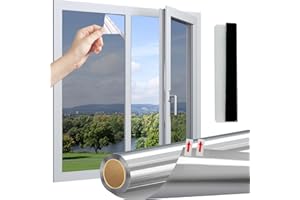 ‎LINARUN Linarun Spiegelfolie Selbstklebend Fenster Sonnenschutzfolie Sichtschutz Wärmeisolierung Dachfenster innen oder außen UV-Schutz für Büro und Haus Silber (118x400cm)