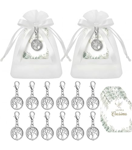 25 Sacchetti Portaconfetti In Juta Con Albero Della Vita Per Bomboniere - 8x10 Cm Con Cordoncino E Tulle