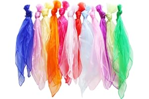 HERZWILD 12 sztuk kolorowych ręczników do żonglerki, szyfonowe do tańca, 60 x 60 cm, kolorowe jedwabne chusty do przedszkola, pokazów dziecięcych, sensorycznej żonglerki, tańca (kolorowe, 12 szt.)