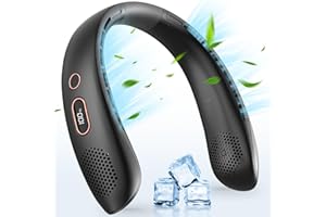 YAZEKY Ventilador de Cuello Portátil,Mini Ventilador Cuello,Ventilador USB Recargable Bateria Silencioso Sin Aspas con LCD,Flujo de Aire 360°,3 Velocidades para Viajes Deporte Oficina Hogar(Negro)