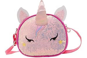 Teogneot Bolso Unicornio de Hombro,Brillo Lindo Monedero con Lentejuelasc,3D Bolsa de Mensajero（ Rojo Rosa ）
