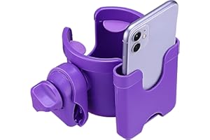 Suranew Porte-gobelet universel pour poussette avec support de téléphone/organiseur, porte-gobelet 2 en 1 pour déambulateur, vélo, fauteuil roulant, déambulateur Violet
