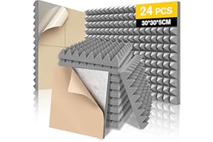ZILCHX 24 Pack Acoustic Foam Panels with Self Adhesive, 12”x12“x2” Soundproofing Panels for Walls, Full Frequency Sound Absorption and Noise Reduction Flame Retardant Wall Stickers for Home, Studio (Gray)