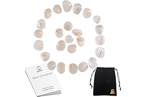 ESOAS RUNES DIVINATOIRES VIKING Cristal de Roche, Set x25 Pierres Polies Semi Précieuses Gravées Avec Sac. Idéal Pour Divination, Voyance et Magie. Alphabet Runique Futhark, Oracle Mythologie Nordique