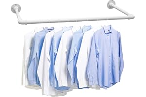 FLY HAWK Perchero para pared, 80 cm, diseño industrial, tubo industrial, soporta hasta 50 kg, fácil montaje, barras extraíbles de metal/blanco mate