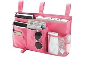 Bseash Bunk Bed Organizer - 8 Pocket Hanging Bedside Caddy, Perfect for College Dorm, Hospital, Baby Beds - 600D Oxford Cloth (Pink)