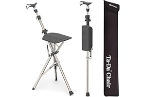 STEP2GOLD Ta-Da Chair Pro - Canne de Marche avec siège, Cadre en Aluminium Ultra-léger, Tabouret Pliable Robuste (jusqu'à 120 kg), Design Pliable, idéal pour Voyages et visites touristiques - Noir, Ajustable