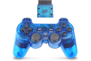 GBCON Wireless Controller for PS2 Dual Shock, Gamepad Remote Compatible with Playstation 2 (Clear Blue)