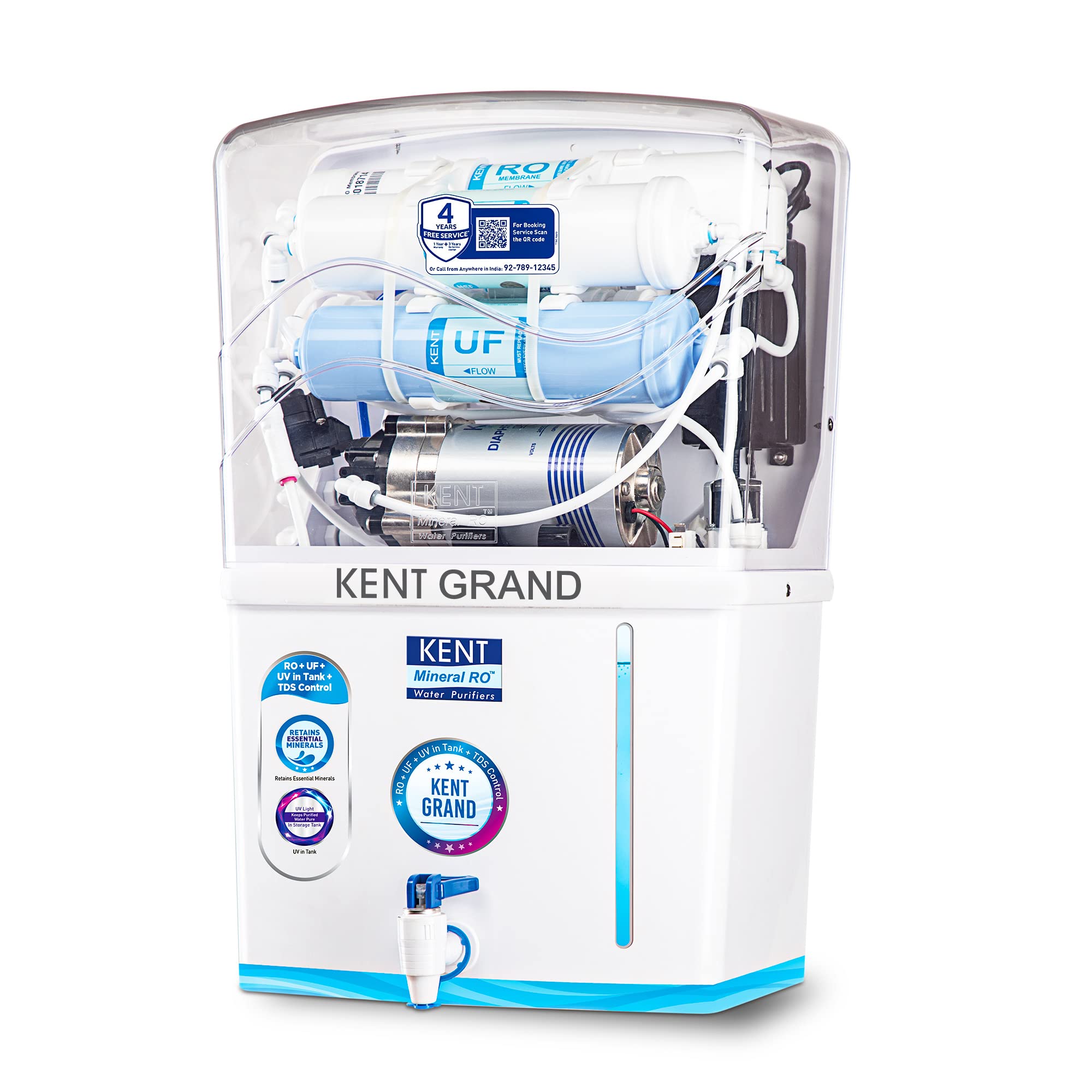 KENT Grand RO Water Purifier | 4 Years Free Service | RO + UV LED + UF + TDS Control | ISI Marked | Extra 1000 Off on Exchang