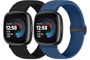 Vodtian Braided Bracelet Compatible with Fitbit Versa 4/Versa 3/Sense 2/Sense Bracelet for Men and Women, Elastic Adjustable Nylon Solo Loop Watch Strap for Fitbit Versa 4/Versa 3/Sense 2/Sense