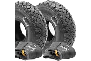 BLACKRING 2x 3.00-4 Tyre & Tube, Sack Truck & Trolley Tire Diamond Tread 4pr (260x85) TR87 Bent Metal Valve 2ps