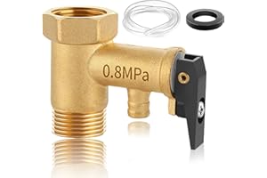 BEATIFIC Valvola di sicurezza 1/2 pollici, 0,8 MPa, valvola di sicurezza in ottone, 1/2" IG x 1/2" AG valvola di sicurezza Thermo, scaldabagno, valvola di ritegno con tubo in silicone e guarnizione