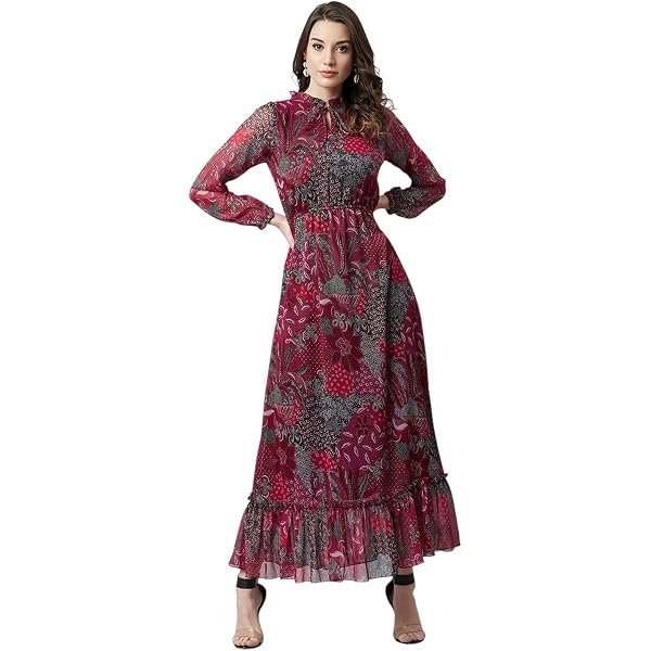 LITZO Women's Georgette A-Line Maxi Dress (L-56-XL_Black : Amazon.ae:  Fashion
