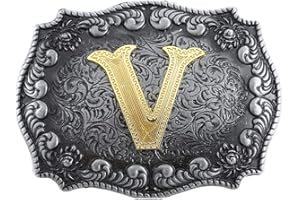 STARBRILLIANT Fibbie Per Cinture Western Da Uomo Con Lettere Iniziali Dalla A Alla Z Fibbie Per Cinture Da Cowboy Con Bordo Arrotolato, Nero Grigio