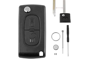 GLOUVDEYZ 2 Tasten Auto Schlüssel Gehäuse für Peugeot Partner und Citroen Berlingo mit Batterie CR1620 und Pin-Entfernungswerkzeug Schraubendreher Schlüsselring