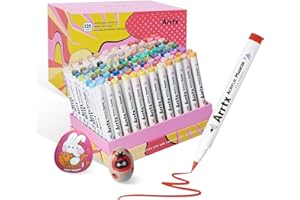 Arrtx Rotuladores de pintura acrílica de 120 colores, marcadores de pintura para artistas y adultos, dibujos animados, cómic, punta de pincel para pintura de roca, madera, lienzo, manualidades