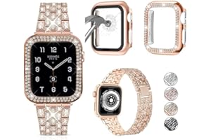 JOHIPI 3er-Pack kompatibel mit Apple Watch Armband 38 mm, 40 mm, 41 mm, 42 mm, 44 mm, 45 mm, 49 mm, mit Glitzer-Diamant-Hülle und Glas-Displayschutzabdeckung für iWatch Serie 9, 8, SE, 7, 6, 5, 4, 3, 2, 1