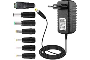 EFISH Adaptateur Secteur Portable Portable 12V 1A 12W,CA 100-240V à 12V pour Barrette LED,Réservoir de Poissons,Radio-réveil,Scanner,Interrupteur,Routeur,Haut-Parleur,T-COM+7 Prises Différentes