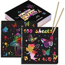 Lot de 50 feuilles de papier à gratter pour dessin, papier à gratter à revêtement noir, 5 stylos en bambou