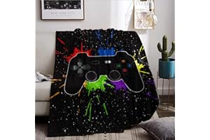 HZVRTN 3D Schwarzer Aquarell Galaxy Tie Dye Spielkonsole Decke 150 x 200 cm,Gamer Decke für Teenager, Jungen und Mädchen, Moderne Bett und Sofadecke mit Spielkonsolenmuster