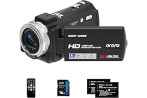 ORDRO V12 Videocamera Videocamera Full HD 1080P 30FPS Visione Notturna a Infrarossi Schermo LCD da 3,0 Pollici Zoom 16X Videocamere con Scheda SD da 16 GB Telecomando e 2 Batterie