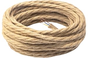 DiCUNO 10 Metros de cable eléctrico vintage para iluminación, cable de 3 conductores con PE, 3x0.75mm², Hilo eléctrico trenzado retro flexible de lino para lámparas colgantes, accesorios y bricolaje