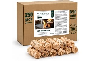 HORECA LJUS – träull brandstartare för camping, spisar, grill – paket med 250 naturliga brandtändare för lägergropar, eldstäder – inomhus och utomhus luktfria brandtändare – vattentät eldstartare