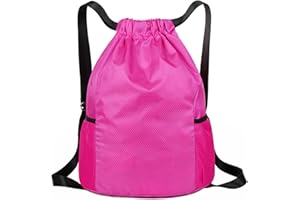 TOCED Drawstring Bag, Unisex Large Sports Backpack String Drawstring PE Bags, Sport Gym Sack have Two Side Pockets, Waterproof Travel Beach Swim School Bag