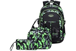 IvyH Teens Backpacks Children School Bag Set 3 in 1 Book Bag with Lunch Bag Pen Case Camouflage Laptop Rucksack for Boys