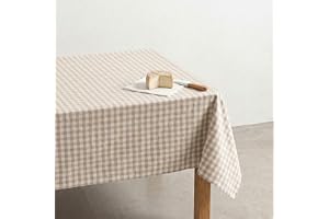 GAMUSI Rektangulär smutsskyddad duka med Vichy-karo – Vävd bomull, naturligt grepp, 240 x 140 cm, Lin