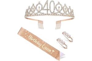 FAMIDIQGO 40. Geburtstag Mädchen Deko Schärpe und Tiara, 40. Geburtstag Deko Geschenke, 40 Geburtstag Mädchen Geschenke für Frauen zum Geburtstag Alles Gute zum