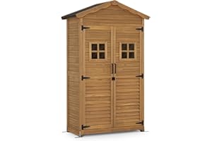 M MCombo casetta da giardino in legno resistente alle intemperie, casetta per attrezzi da esterno, per giardino terrazzo, casetta per attrezzi con 2 ripiani mobili, 57×109×180 cm, 1152 (natura)