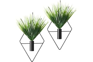 Cindeer 2 Macetas Colgantes de Forma de Rombo Jardinera Decoración de Pared Geométrica Moderna con Planta Acuática Artificial Soporte Metal de Pared para Planta Interior (Planta Acuática, Negro)