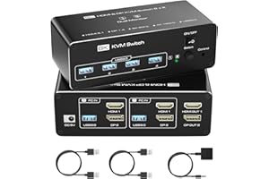 AUKOKIOULA KVM Switch 2 Monitors 2 Computers, 8K@60Hz KVM Switch HDMI Extended Display, 4K@120Hz, KVM Switches for 2 Computers Sharing 2 Monitor, 4 USB 3.0 Devices Such as Keyboard, Mouse, Printer, Scanner